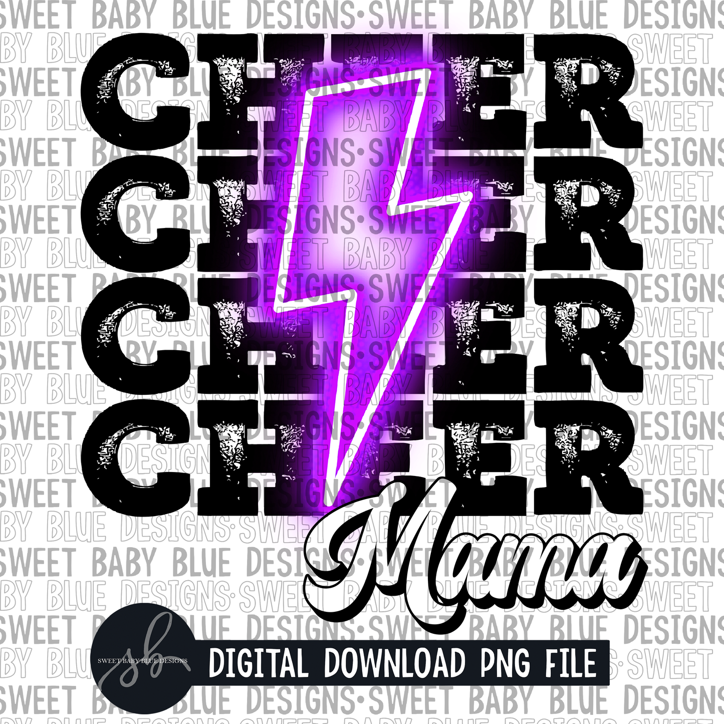 Cheer mama- Purple bolt- 2022 -PNG file- Digital Download