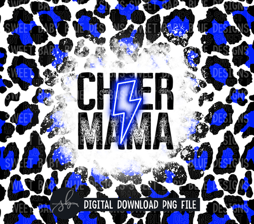 Cheer mama- Blue leopard- 20 oz. skinny tumbler- 2022 -PNG file- Digital Download