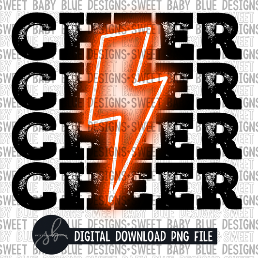 Cheer- Orange bolt- 2022 -PNG file- Digital Download