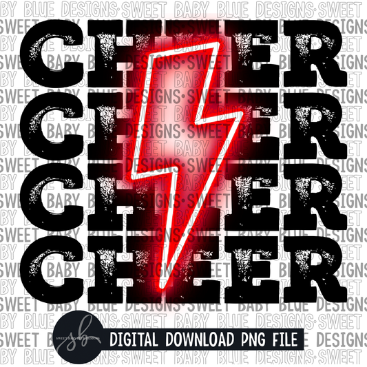 Cheer- Red bolt- No leopard- 2022 - PNG file- Digital Download