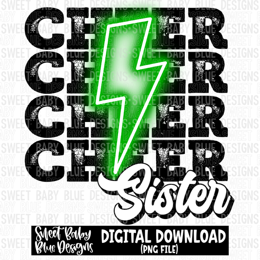 Cheer sister- Green neon bolt- 2023 - PNG file- Digital Download