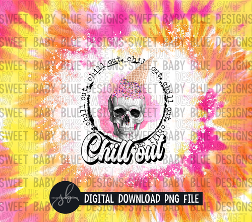 Chill out- Skeleton- Summer- 20 oz. skinny tumbler- 2022 -PNG file- Digital Download