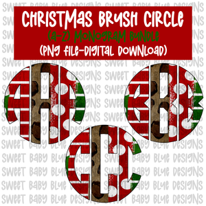 Christmas brush Circle- monogram bundle- PNG file- Digital Download