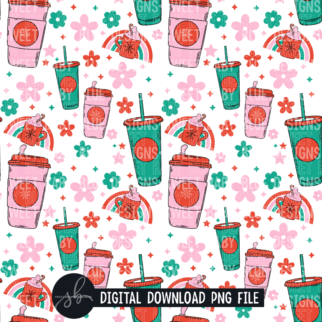 Christmas coffee rainbow- Digital paper- SEAMLESS- 2022- PNG file- Digital Download