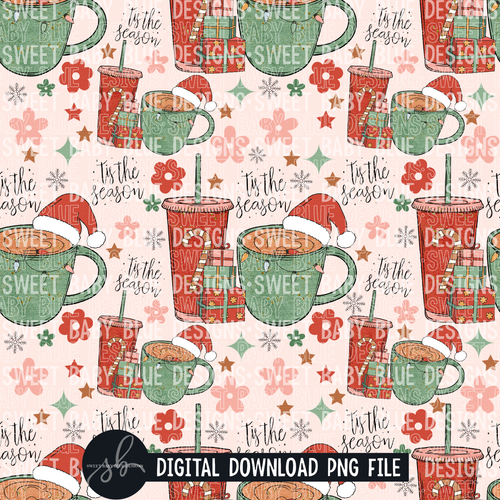 Christmas coffee- SEAMLESS digital paper- Christmas- 2022 - PNG file- Digital Download