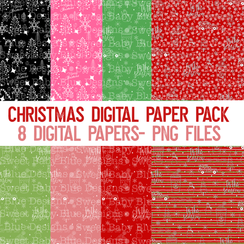 Christmas digital paper pack - 8 digital papers- PNG file- Digital Download