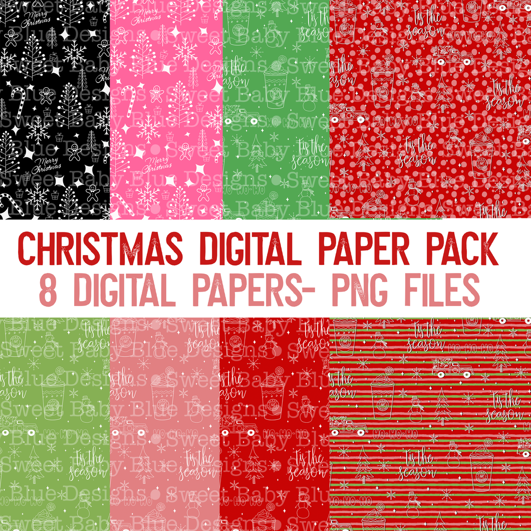 Christmas digital paper pack - 8 digital papers- PNG file- Digital Download