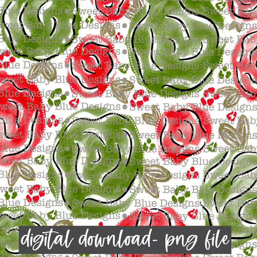 Christmas doodle floral digital paper- Christmas- Digital paper -  PNG file- Digital Download