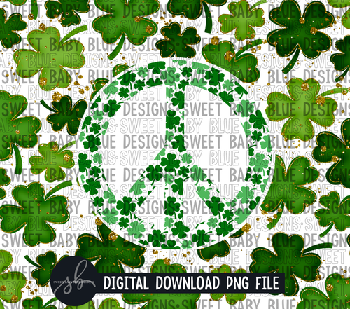 Clover- St Patrick's Day- Peace- 20 oz. skinny tumbler- 2022 -PNG file- Digital Download
