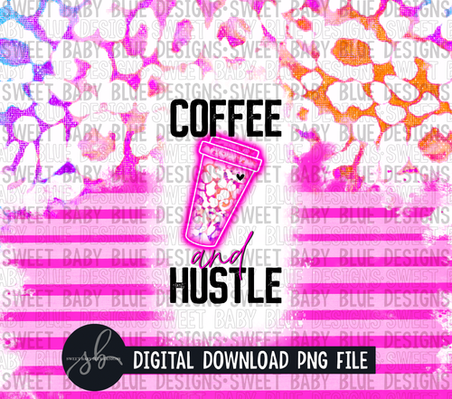 Coffee and hustle- Leopard- Stripe- 20 oz. skinny tumbler- 2022 -PNG file- Digital Download