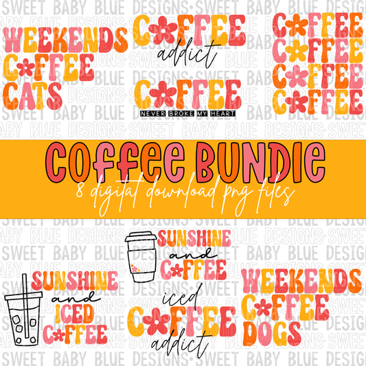 Coffee Bundle- 8 Digital downloads- Retro- Flower- 2022 - PNG file- Digital Download