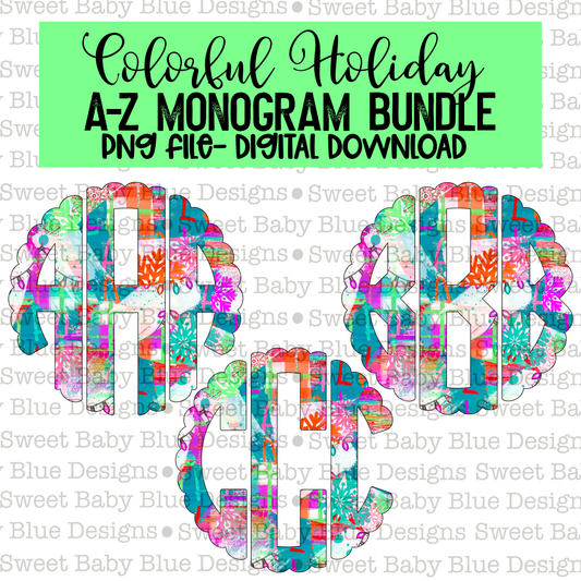Colorful holiday- Christmas - Monogram Bundle- PNG file- Digital Download