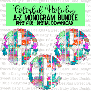 Colorful holiday- Christmas - Monogram Bundle- PNG file- Digital Download