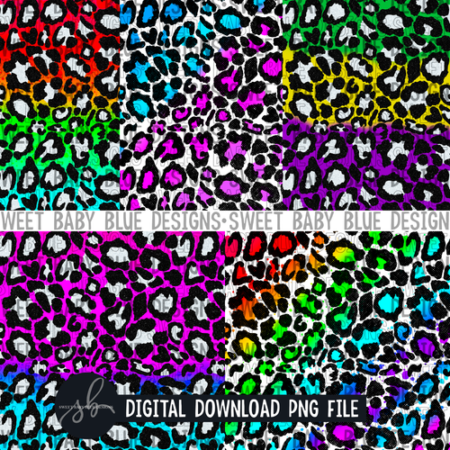 Colorful leopard digital paper pack- Bundle of 5- Digital paper - 2022 -PNG file- Digital Download