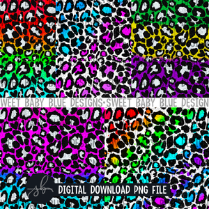 Colorful leopard digital paper pack- Bundle of 5- Digital paper - 2022 -PNG file- Digital Download