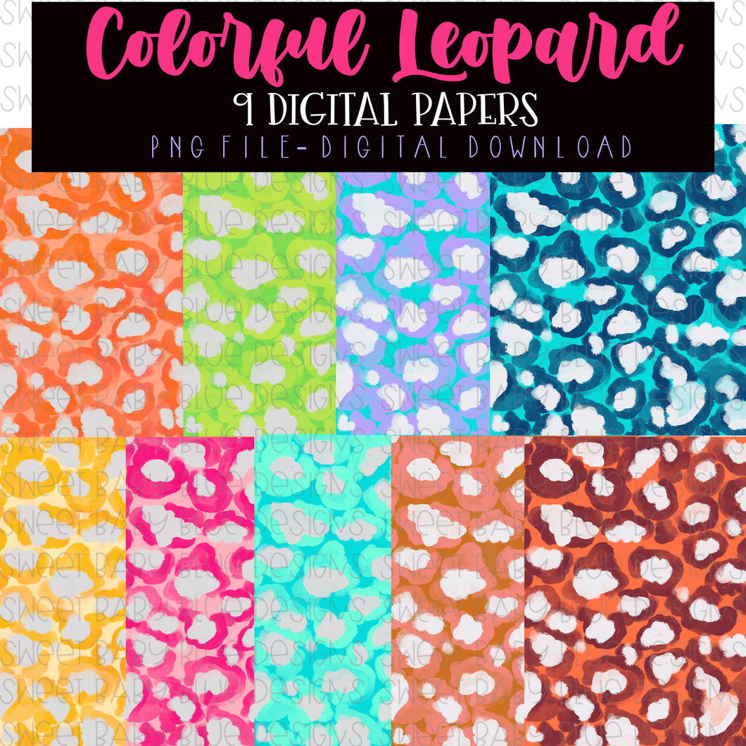 Leopard Colorful- 9 Digital Paper- PNG file- Digital Download