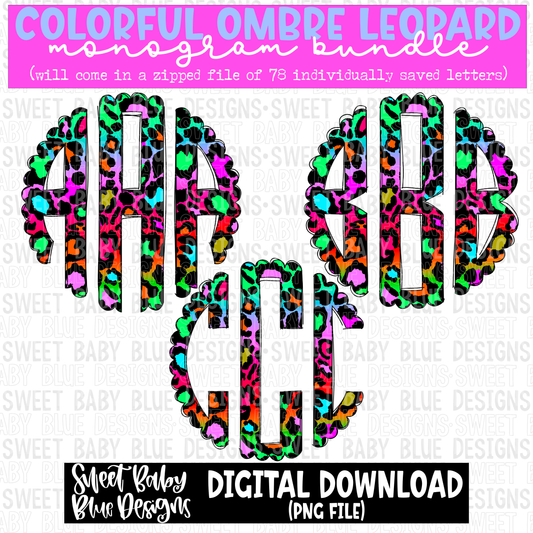 Colorful ombre leopard - Monogram Bundle- 2023 - PNG file- Digital Download