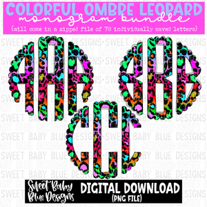 Colorful ombre leopard - Monogram Bundle- 2023 - PNG file- Digital Download