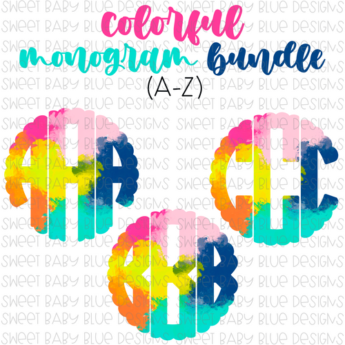 Colorful Monogram Bundle- PNG file- Digital Download