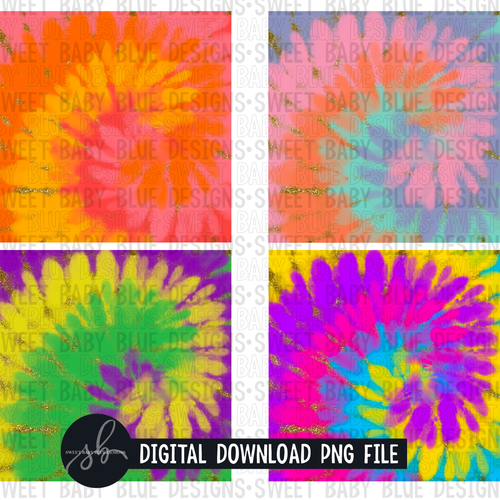 Colorful Tie- Dye digital paper with Glitter - Bundle of 4- Digital paper - 2022 -PNG file- Digital Download