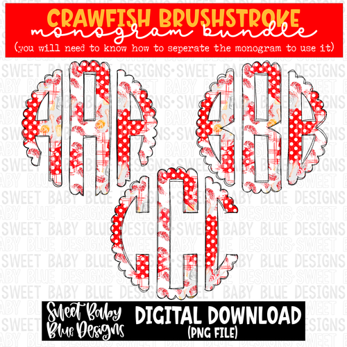 Crawfish brushstroke Monogram - Monogram Bundle- 2023 - PNG file- Digital Download