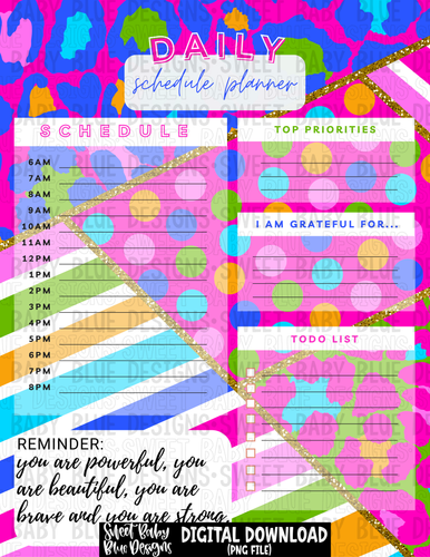 Daily schedule- Printable- Funky leopard - 2023 - PNG file- Digital Download