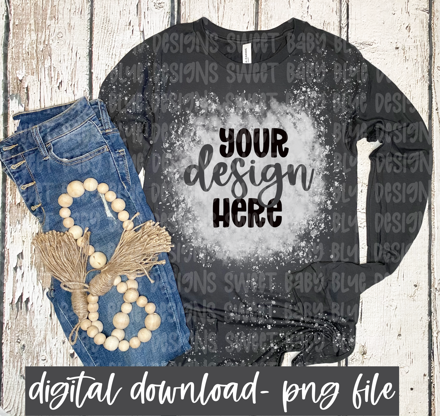 3501 Bella Canvas Dark Grey bleach long sleeve mockup- PNG file- Digital Download