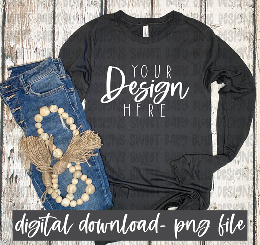 3501 Bella Canvas Dark Grey long sleeve mockup- PNG file- Digital Download