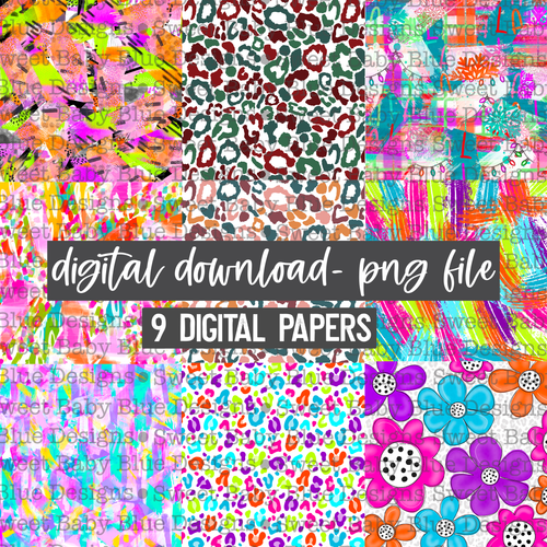 Colorful- Brushstroke- Leopard- Digital paper bundle- 9 digital papers- Digital paper- 2021- PNG file- Digital Download
