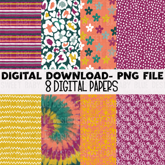 Digital paper pack- Purple and Orange- Digital paper - 2022 -PNG file- Digital Download