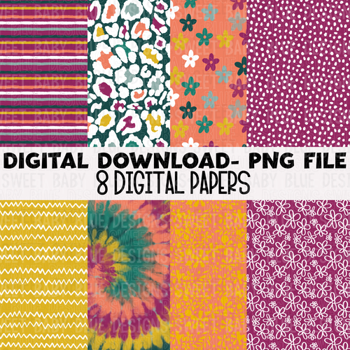 Digital paper pack- Purple and Orange- Digital paper - 2022 -PNG file- Digital Download