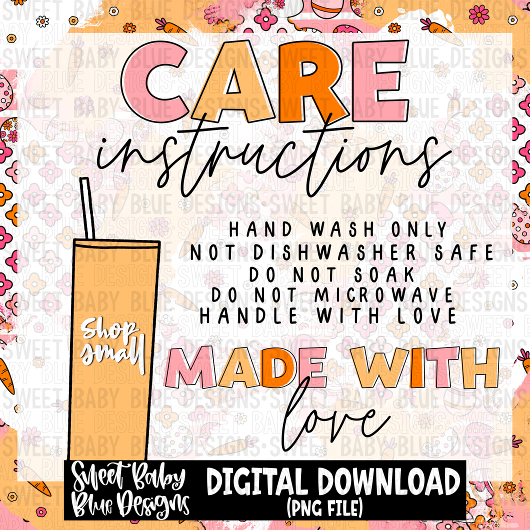 Easter brushstroke tumbler care instructions- 2023 - PNG file- Digital Download