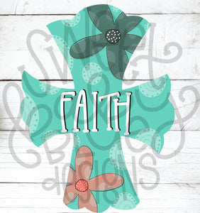 Faith- Cross- Floral- PNG file- Digital Download
