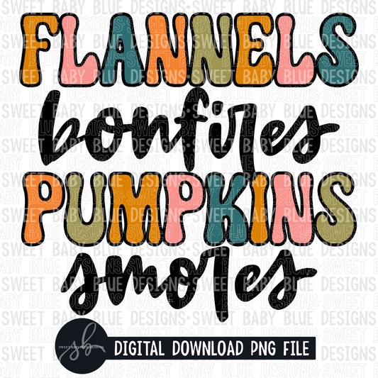 Flannels bonfires pumpkins smores- 2022- PNG file- Digital Download