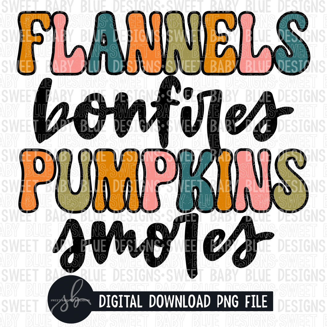 Flannels bonfires pumpkins smores- 2022- PNG file- Digital Download