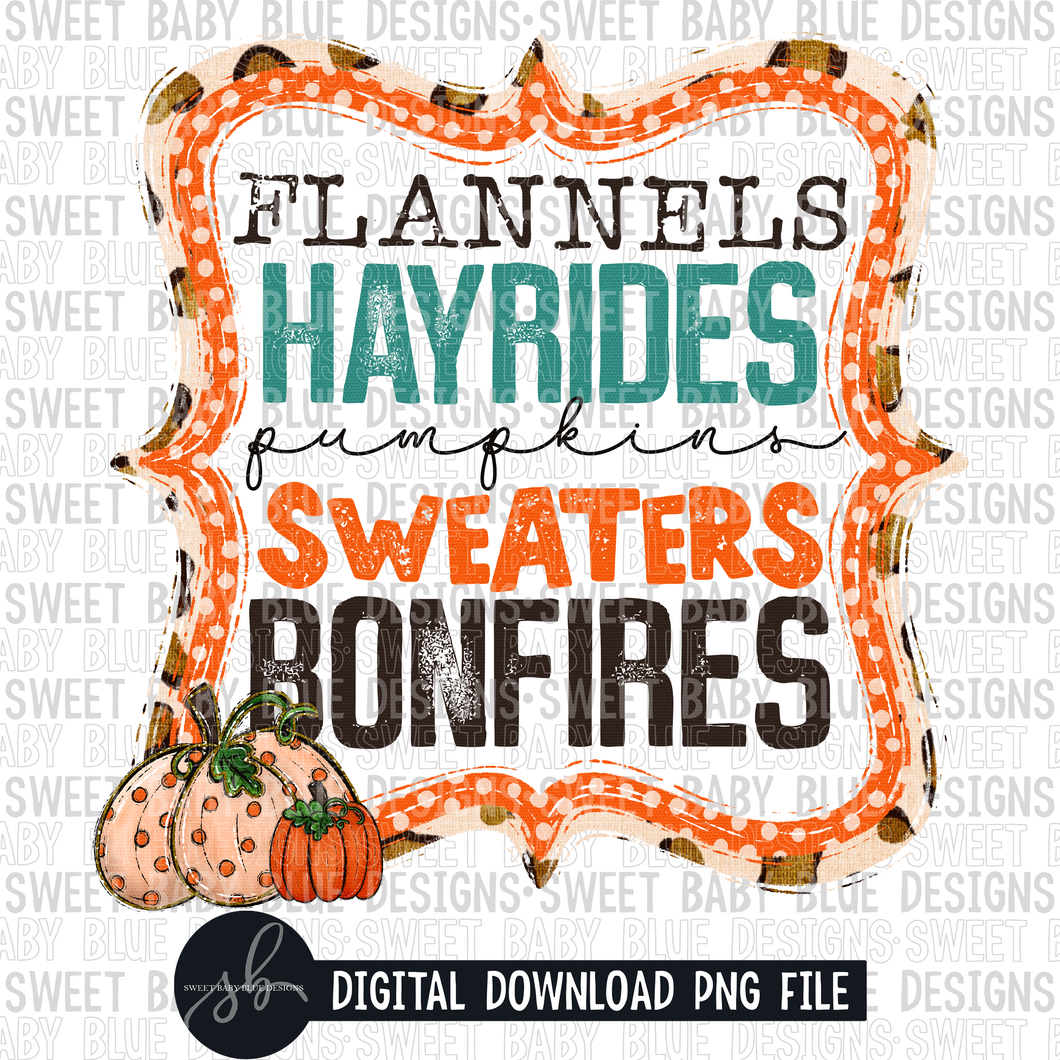 Flannels hayrides pumpkins sweaters bonfires- Fall- 2022 - PNG file- Digital Download