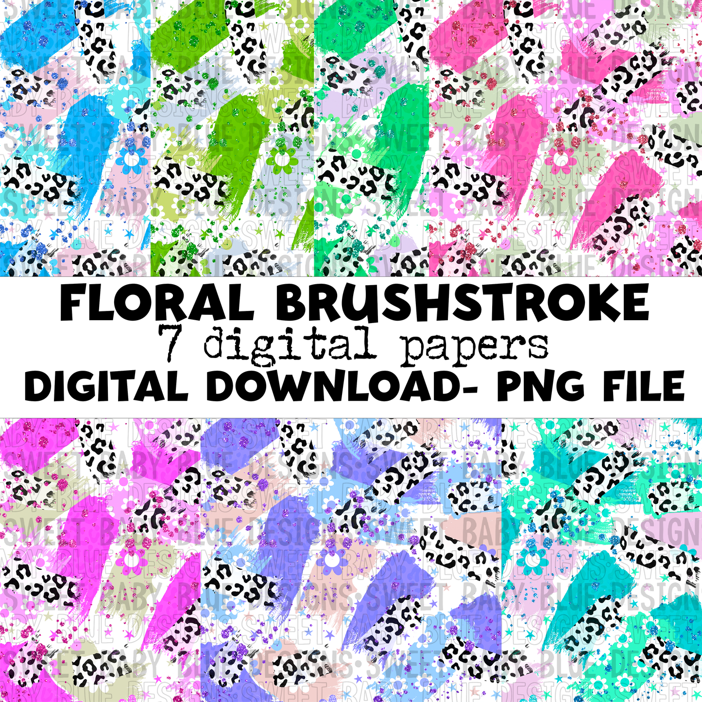 Floral brushstroke- Digital paper bundle - Digital paper - 2022 -PNG file- Digital Download