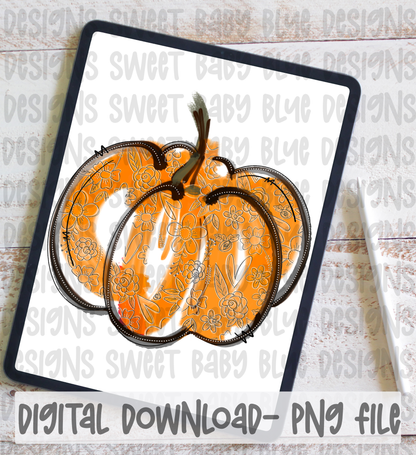 Floral doodle Pumpkin- Fall- PNG file- Digital Download