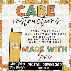 Floral retro tumbler care instructions- 2023 - PNG file- Digital Download