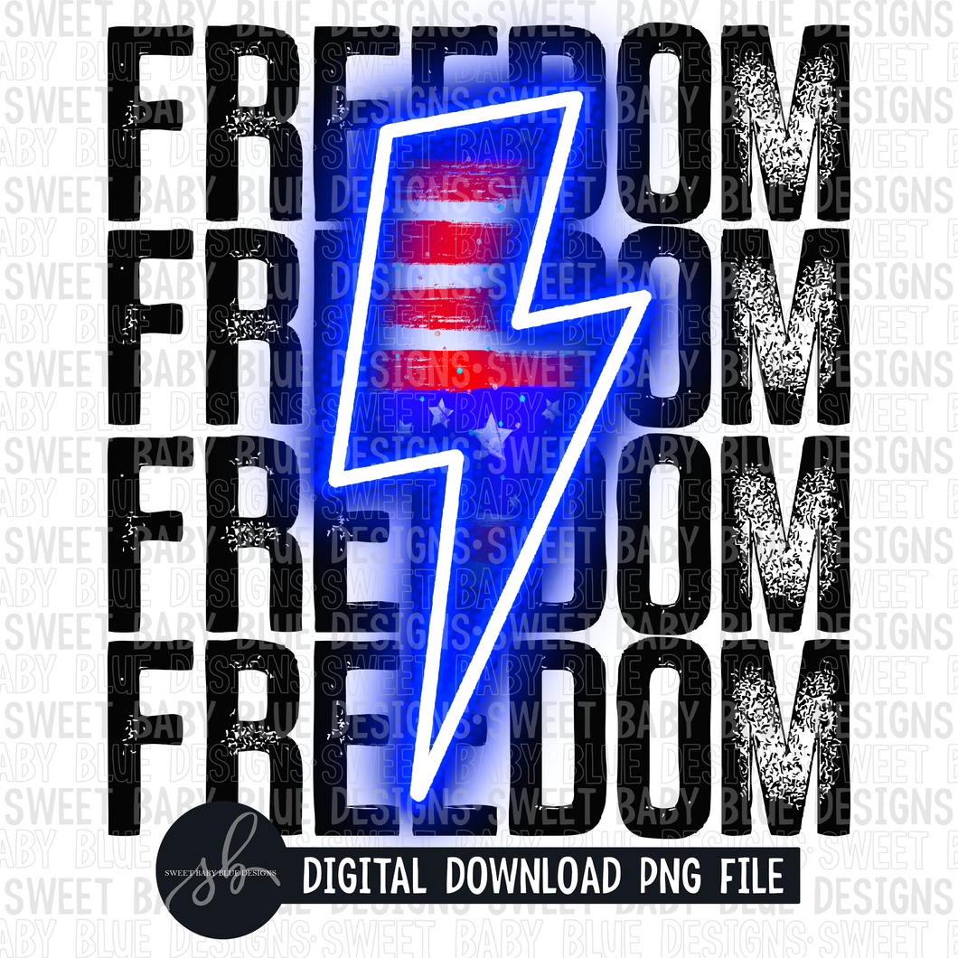 Freedom stacked- Blue bolt- Flag bolt- 4th of July- 2022 - PNG file- Digital Download