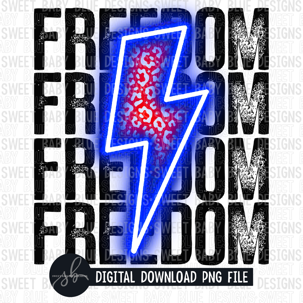 Freedom stacked- Blue bolt- Red leopard bolt- 4th of July- 2022 - PNG file- Digital Download