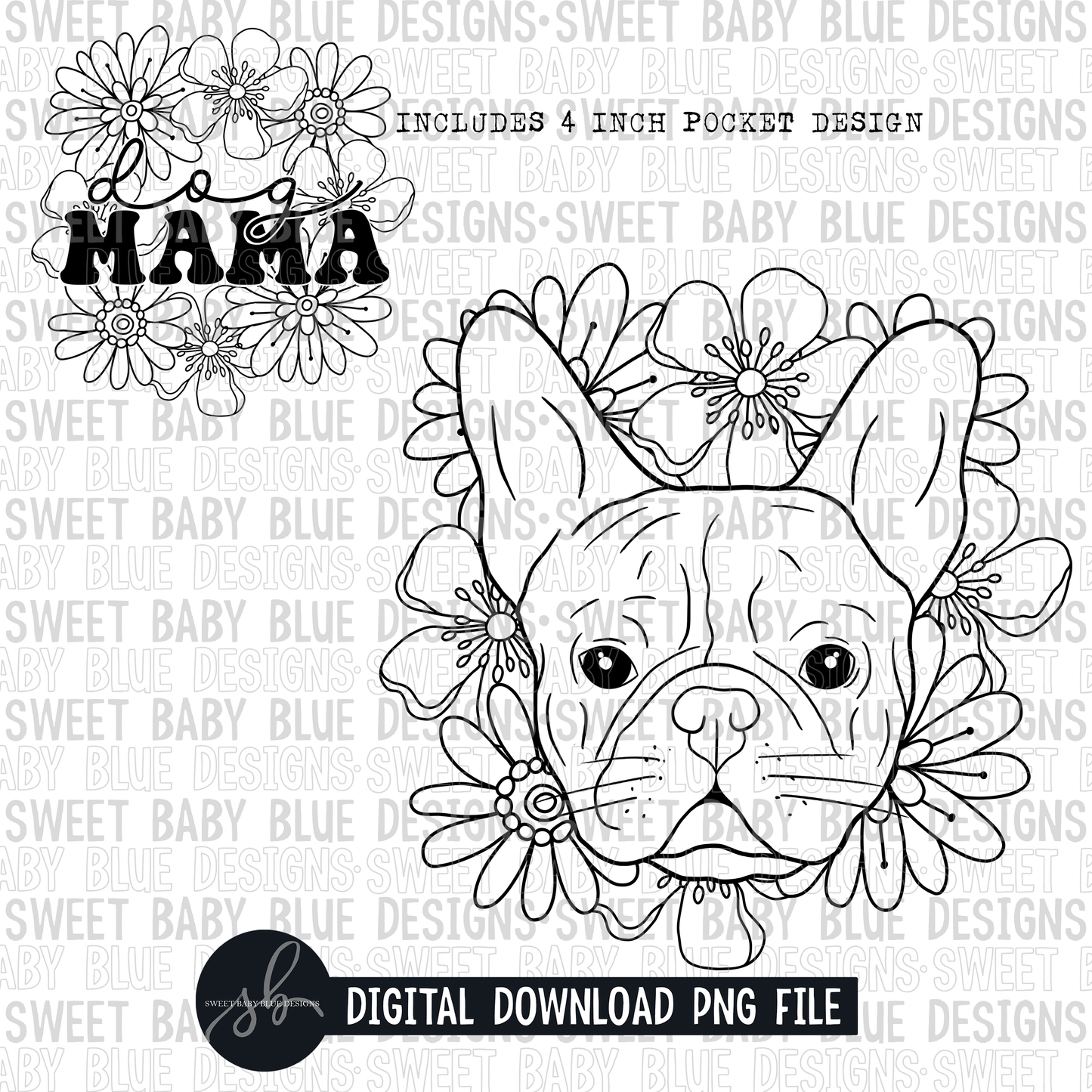 French Bulldog floral- Single color- 2022 - PNG file- Digital Download