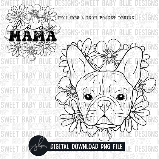 French Bulldog floral- Single color- 2022 - PNG file- Digital Download