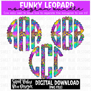 Funky leopard Monogram - Monogram Bundle- 2023 - PNG file- Digital Download