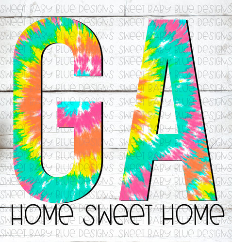 Georgia- GA- Home sweet home- Tie-Dye- PNG file- Digital Download