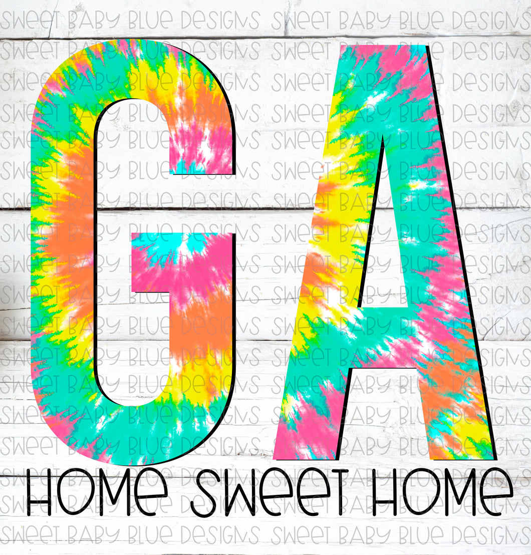 Georgia- GA- Home sweet home- Tie-Dye- PNG file- Digital Download