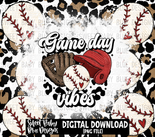 Game day vibes- Baseball- Leopard- 20 oz. skinny tumbler- 2023- PNG file- Digital Download