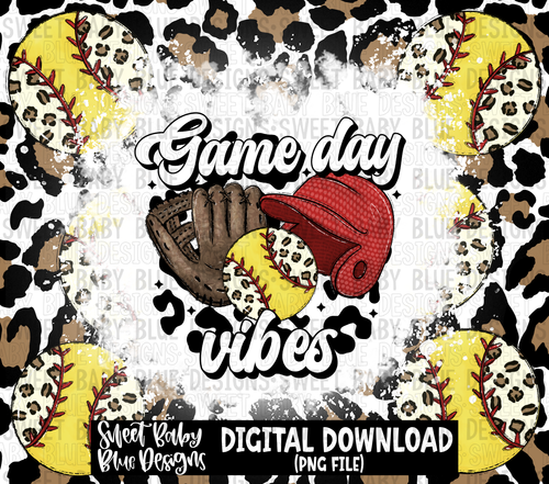 Game day vibes- Softball- Leopard- 20 oz. skinny tumbler- 2023 -PNG file- Digital Download