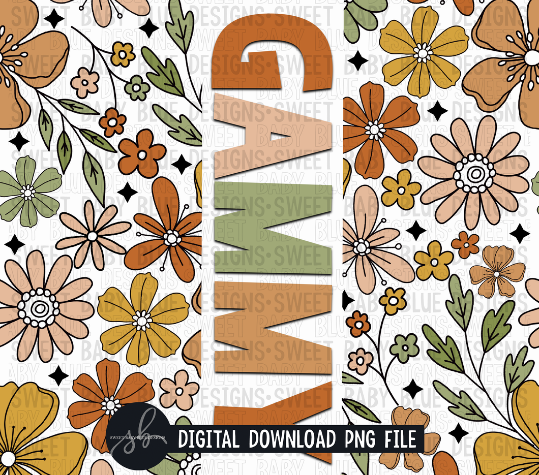 Gammy- Retro floral- 20 oz. skinny tumbler- 2022 -PNG file- Digital Download