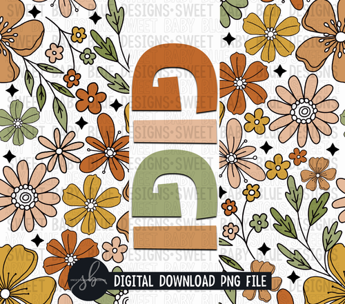 GiGi- Retro floral- 20 oz. skinny tumbler- 2022 -PNG file- Digital Download